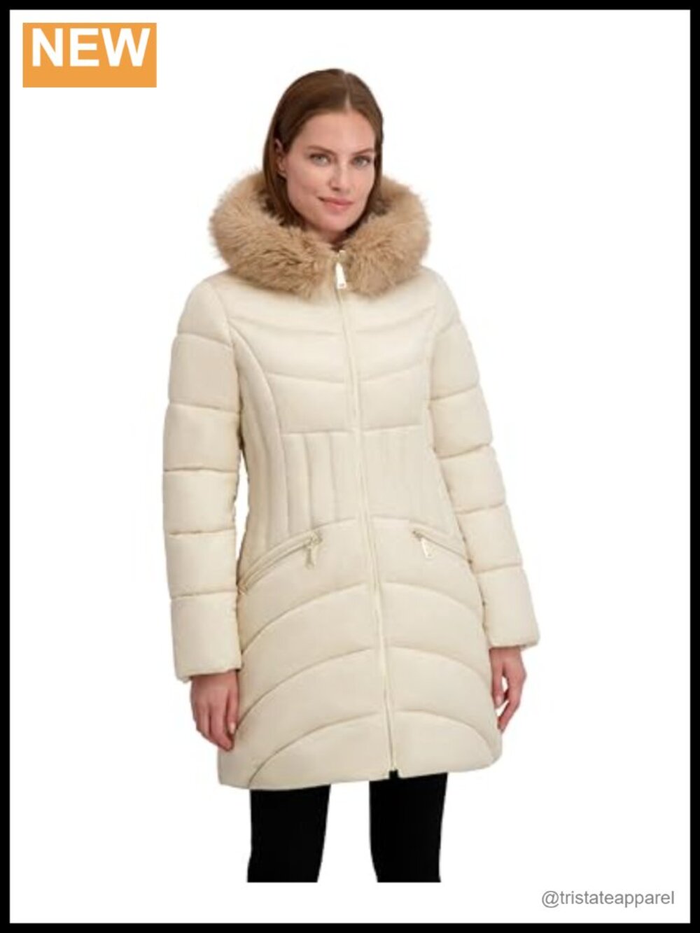 Quilted Puffer Coat Faux Fur Trim Hood Fit Flare Winter